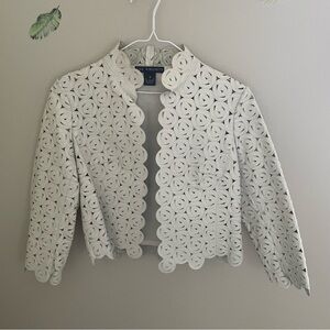 The Wrights laser-cut off-white leather jacket women size 6